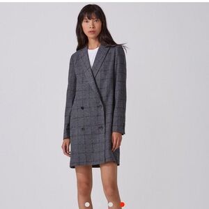 Frank + Oak- long wool blazer, grey plaid, size xs